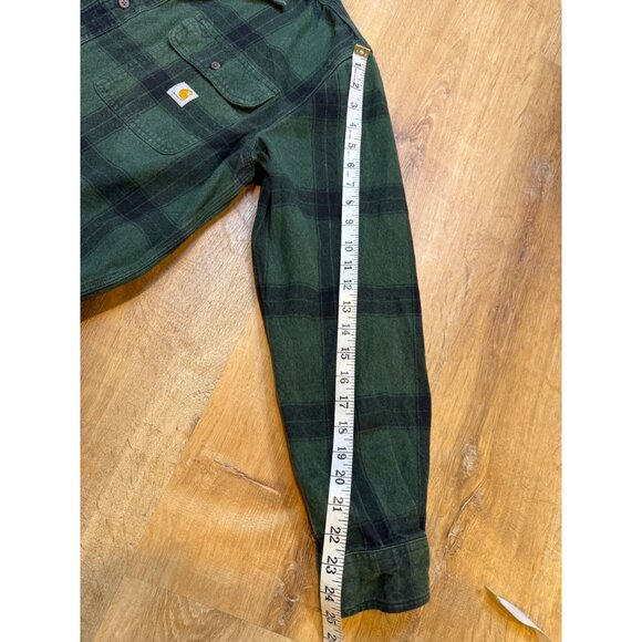 Carhartt Mens Loose Fit Plaid Green Flannel Shirt Heavyweight Cotton Medium - Picture 8 of 8